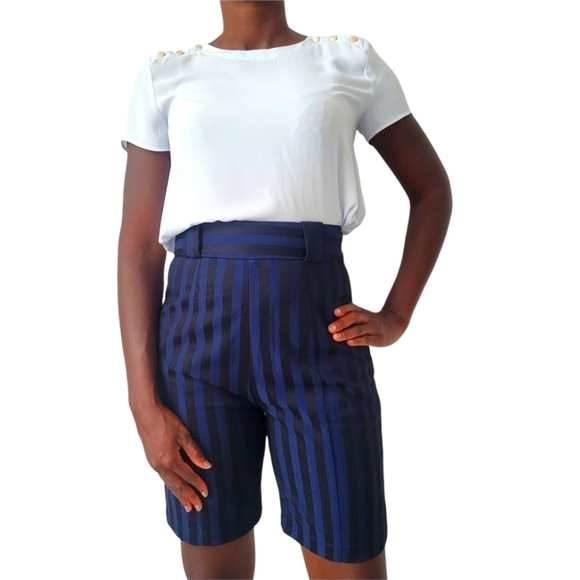 Lovers and friends Tailored high Waisted shorts Blue And Black Stripes - Picture 4 of 6